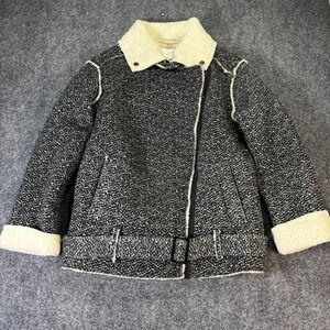 JOA Los Angeles Womens Small Marled Knit Faux‎ Shearling Moto Aviator Jacket